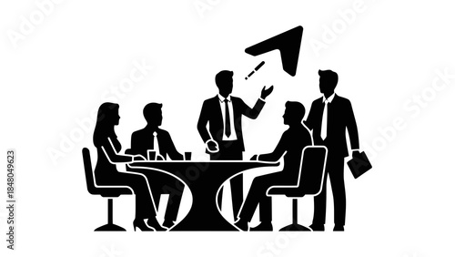 Business meeting with upward trend symbol