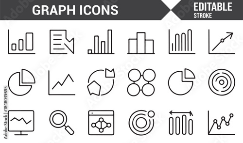 Performance metrics and data graph icons in modern linear design