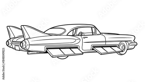 retro car with wings, black and white clip art preview