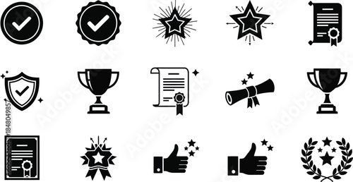 Collection of achievement icons awards and badges on transparent background
