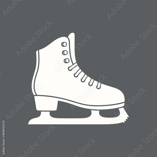 White outline icon of a single ice skate with laces and a blade on a dark grey background.