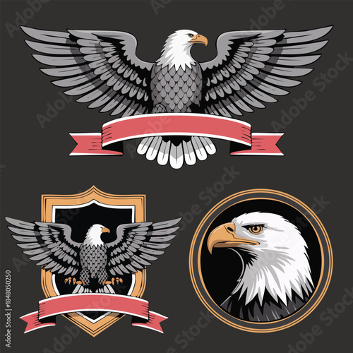 Eagle Emblem and Crest Illustrations Set.