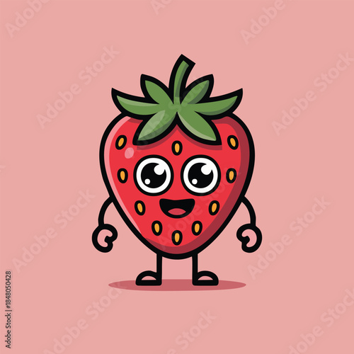 Happy cartoon strawberry with cute eyes and limbs.