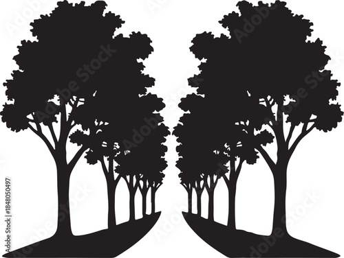  Tree Lined Pathway Silhouette Symmetrical Landscape silhouette Vector