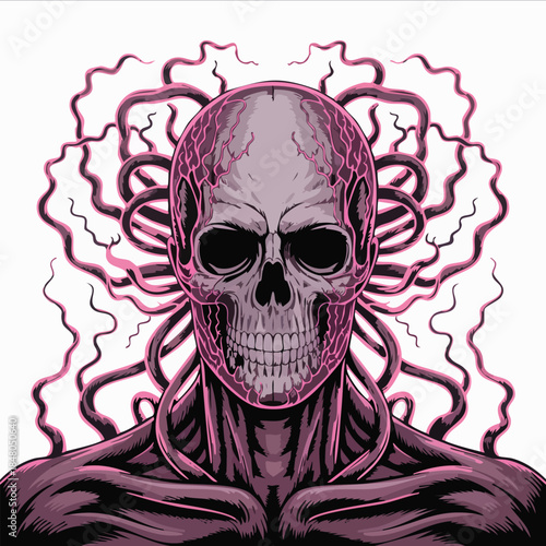 Purple Skull With Glowing Aura Portrait.