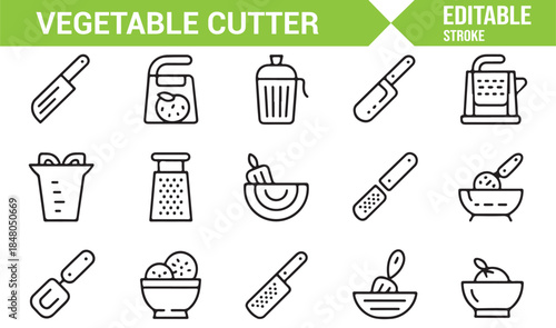Vegetable cutter and food prep icons in editable vector format