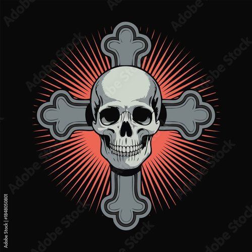 Skull with Cross Emblem Dark Gothic Icon.