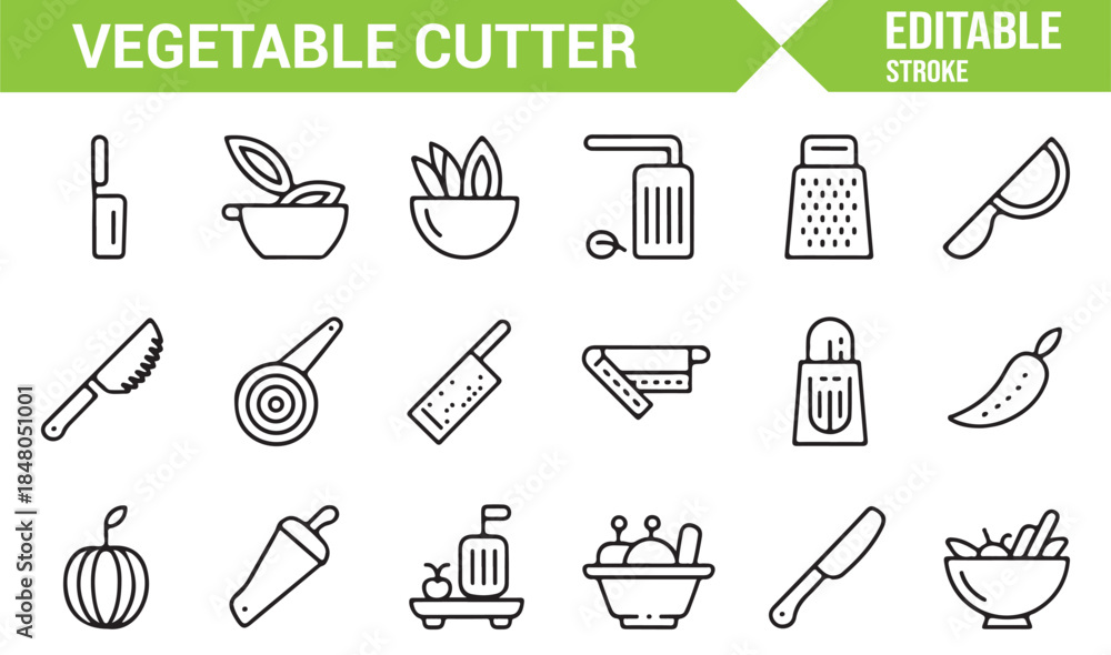 Fototapeta premium Minimal kitchen tools and vegetable cutter symbols for culinary projects