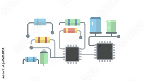 Simplified microcontroller circuit diagram illustrating resistors capacitors and integrated