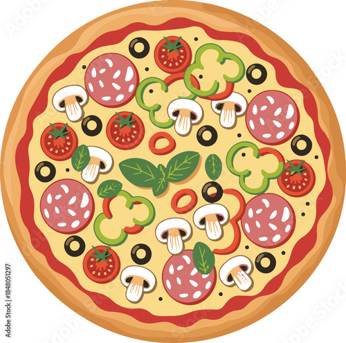 pizza isolated in White Background, pizza vector, Flat lay vector illustration. vector illustration of pizza with vegetables.