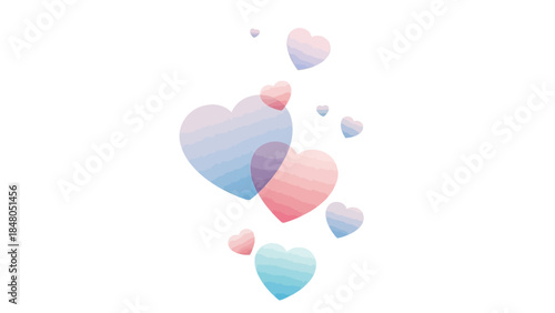 Soft pastel-colored hearts floating in a delicate and dreamy composition ideal for romantic themes