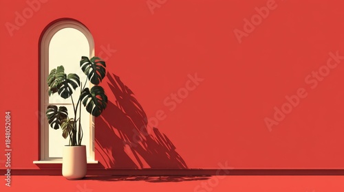 Bright room with plant by window