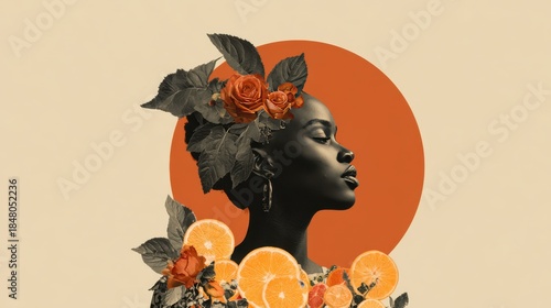 Woman with flowers and oranges