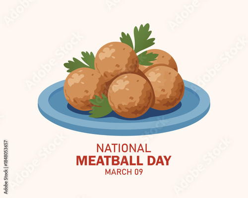 National Meatball Day vector. Meatballs with parsley on a plate icon vector. Meatball Day Poster, March 9. Important day