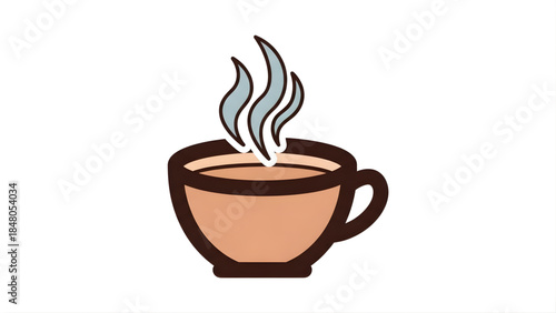 A simple, clean icon of a warm beverage in a brown mug with soft blue steam rising, perfect for representing a coffee break or a cozy moment.