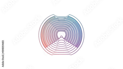 Stylized abstract diagram with concentric arcs forming a symmetrical geometric pattern in pastel