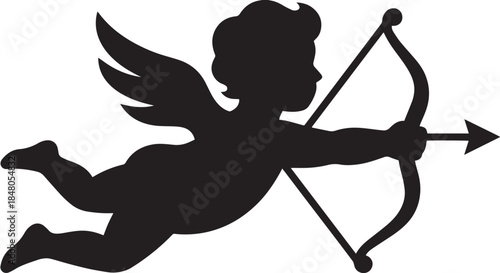 Cupid silhouette with bow and arrow vector illustration for Valentine