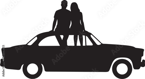 Silhouette of a woman standing next to a car vector illustration