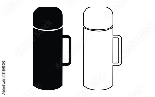 Black and white thermos bottles with handles isolated on white background