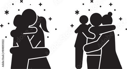 Silhouette illustration of a couple and family dancing together in love and harmony