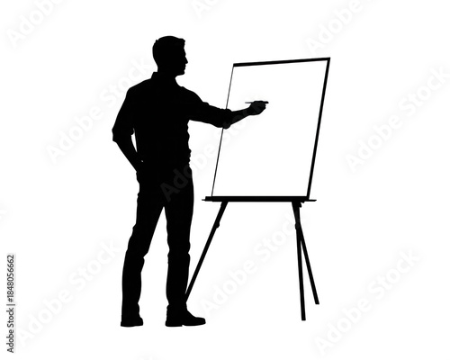 Man Presenting on Flip Chart Silhouette