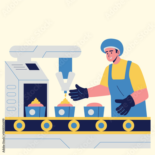 factory production workflow food illustration