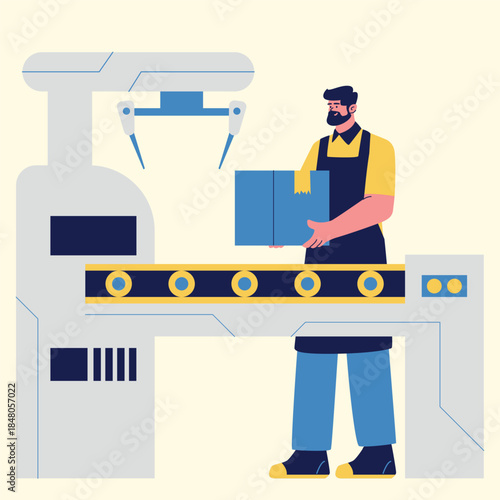 manufacturing technology box with conveyor belt illustration