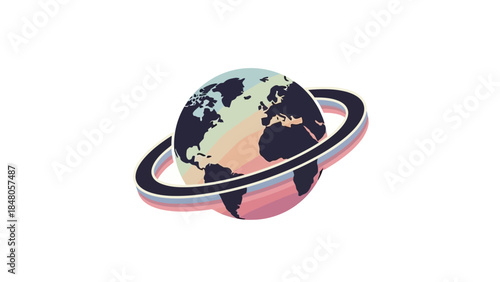 Stylized Earth Globe with Orbit Ring Illustrating Global Connectivity and Planetary Representation