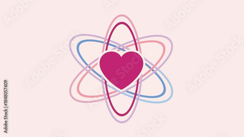Stylized Heart with Atomic Orbital Design Emphasizing Love and Science Connection