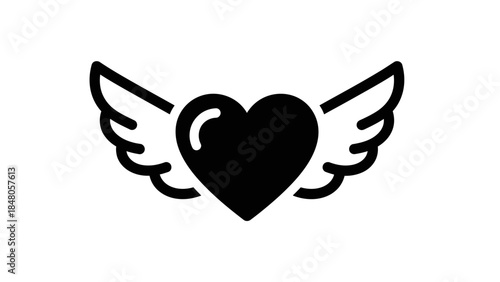 Stylized heart with wing design symbolizing love and freedom in minimalistic style