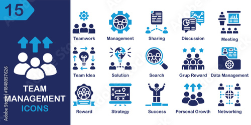 Team Management solid icons collection. Containing teamwork, business, meeting, office, management, project and more. Solid vector icons collection. Vector Illustration.
