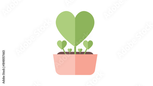 Stylized Heart-Shaped Plant Growing in a Pink Pot with Multiple Smaller Heart-Shaped Leaves