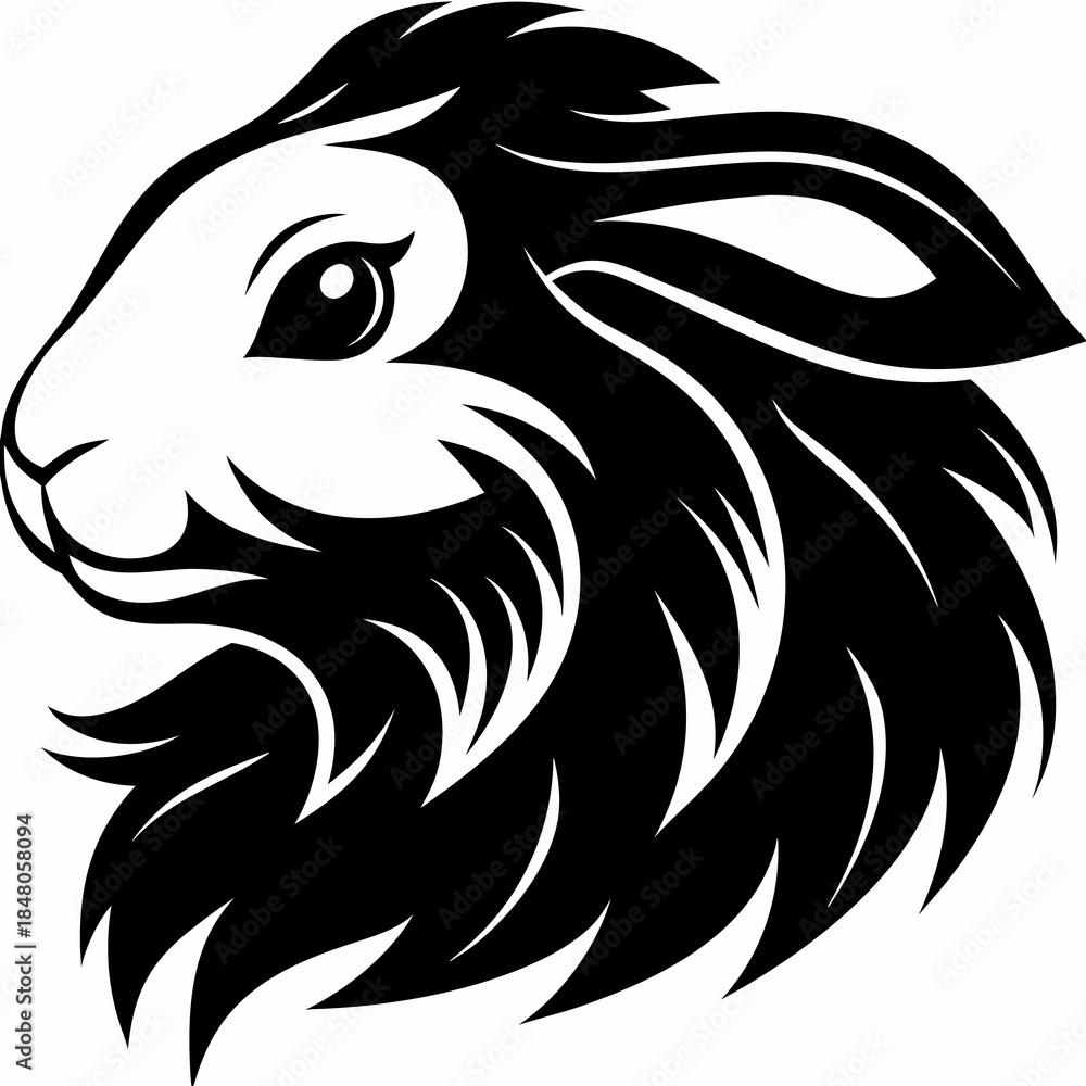 Naklejka premium Black and white illustration of a rabbit's head