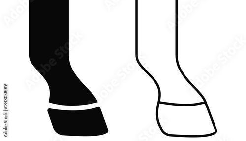 Horse Hoof Icon Set: Animal Hoofprint Silhouettes and Horseshoe Vector Illustrations. Minimalist Black
 Footprint Symbols Isolated on White for Equestrian Design.
