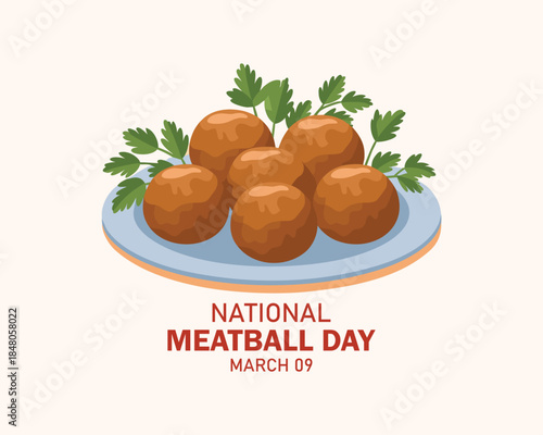 National Meatball Day vector. Meatballs with parsley on a plate icon vector. Meatball Day Poster, March 9. Important day