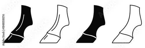 Horse Hoof Icon Set: Animal Hoofprint Silhouettes and Horseshoe Vector Illustrations. Minimalist Black
 Footprint Symbols Isolated on White for Equestrian Design.
