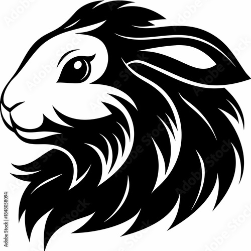 Black and white illustration of a rabbit's head