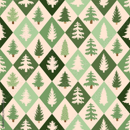 Argyle plaid Christmas fir tree grid diamond rhomb seamless pattern Fabric cover wrapping wallpaper