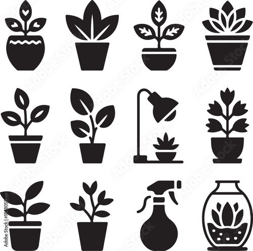 Houseplant icons, potted plants, home decor, interior garden, leaf varieties