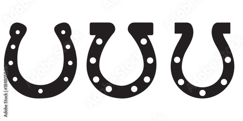 Horseshoe Icon Vector Set: Lucky Horse Shoe Silhouette and Outline Signs. Minimal Line Art Isolated for Equestrian
 and Western Design.