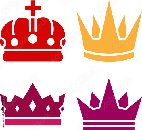 Four Colorful Crown Illustrations Set for Royalty Designs