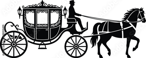 Horse Carriage Silhouette Vector | Classic Vintage Cart and Horse