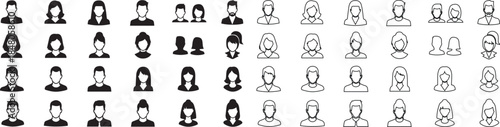Big Set of User Profile Avatar Icons. Modern People Avatars in Line and Solid Vector Style. isolated PNG with Transparent Background