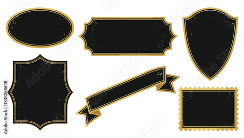Collection of ornate black frames with golden borders provides versatile design elements for various creative projects.