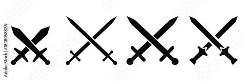 Sword Icon Set Vector: Samurai, Ninja, and Claymore Blade Silhouettes. Flat Black Symbols for Games, 
Weapons, and Warrior Design Isolated on White.