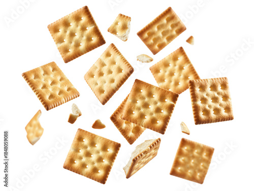 Crackers floating in air on Transparent  background for food advertising