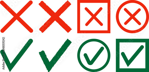 Set of Red Crosses and Green Checkmarks Icons Collection
