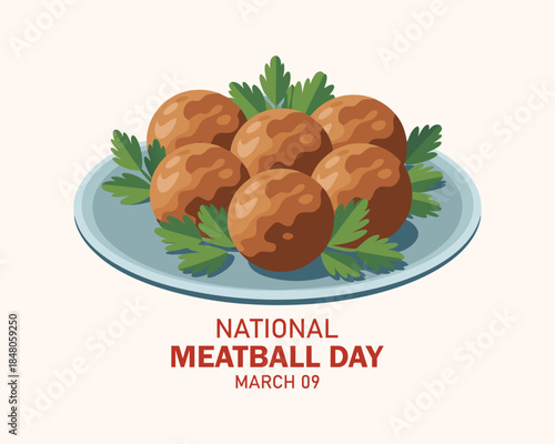 National Meatball Day vector. Meatballs with parsley on a plate icon vector. Meatball Day Poster, March 9. Important day