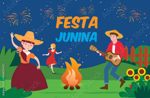 Festa Junina Night Celebration – Traditional Brazilian Festival with Dancing, Music, and Fireworks