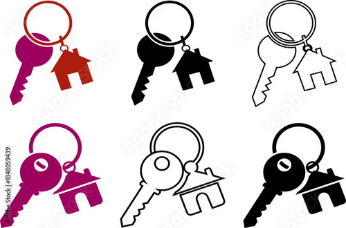 Set of keychain icons with house symbols on white background